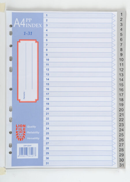 LION A4 PLASTIC DIVIDER WITH NUMBERS 1-31