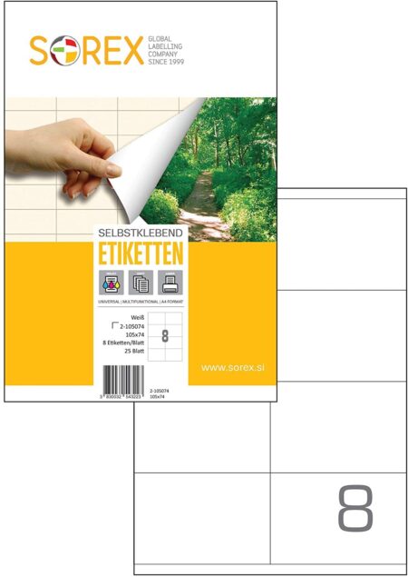 SOREX LABELS A4 2X4 105X74 100SH WHITE