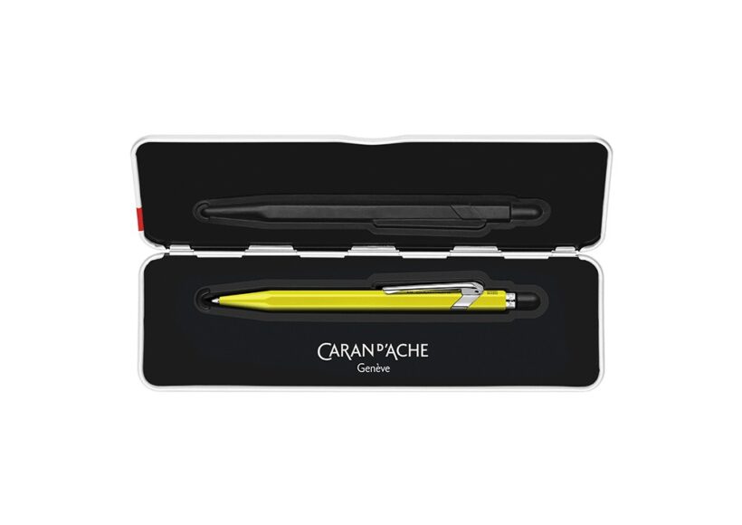 cda-849-classic-fluo-yellow-ballpoint-metallic-pen-box-blue-ink-m