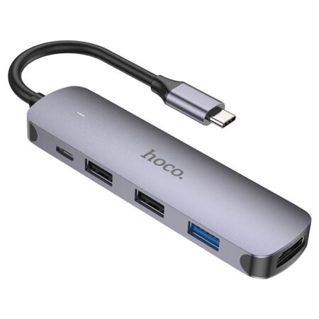 HOCO HB27 TYPE C HUB  HDMI USB3.0 USB2.0 PD METAL GRAY