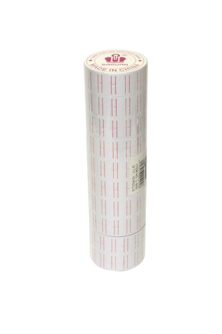 LABEL ROLLS 22X12MM WHITE WITH HOLE & RED LINES (10 ROLLS)