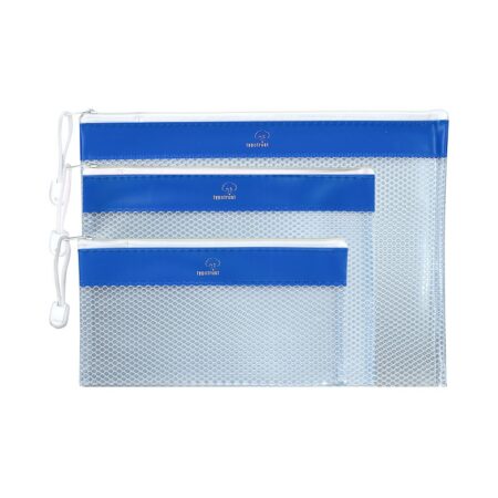 TYPO A4 MESH BAG WITH ZIP CLEAR/BLUE 29.5X21.5CM WATERPROOF